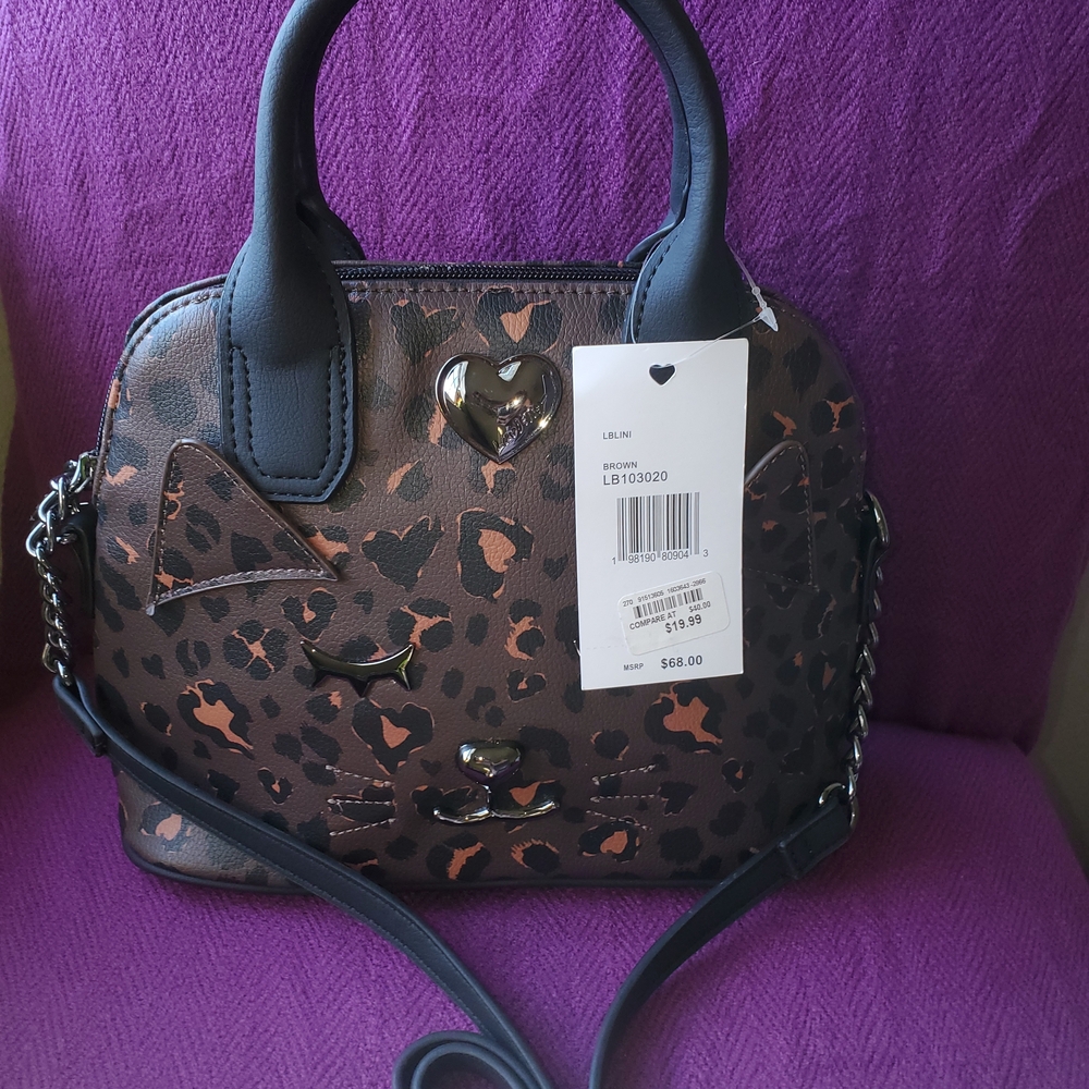 Betsey Johnson Leopard Print Crossbody Bag with Black Accents